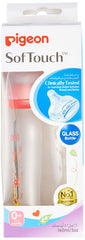 Pigeon Softouch Peristaltic Plus Wide Neck Nursing Glass Bottle, Decorated, 100% Silicone Nipple, Bpa & Bps Free,160ml, Multi Colour