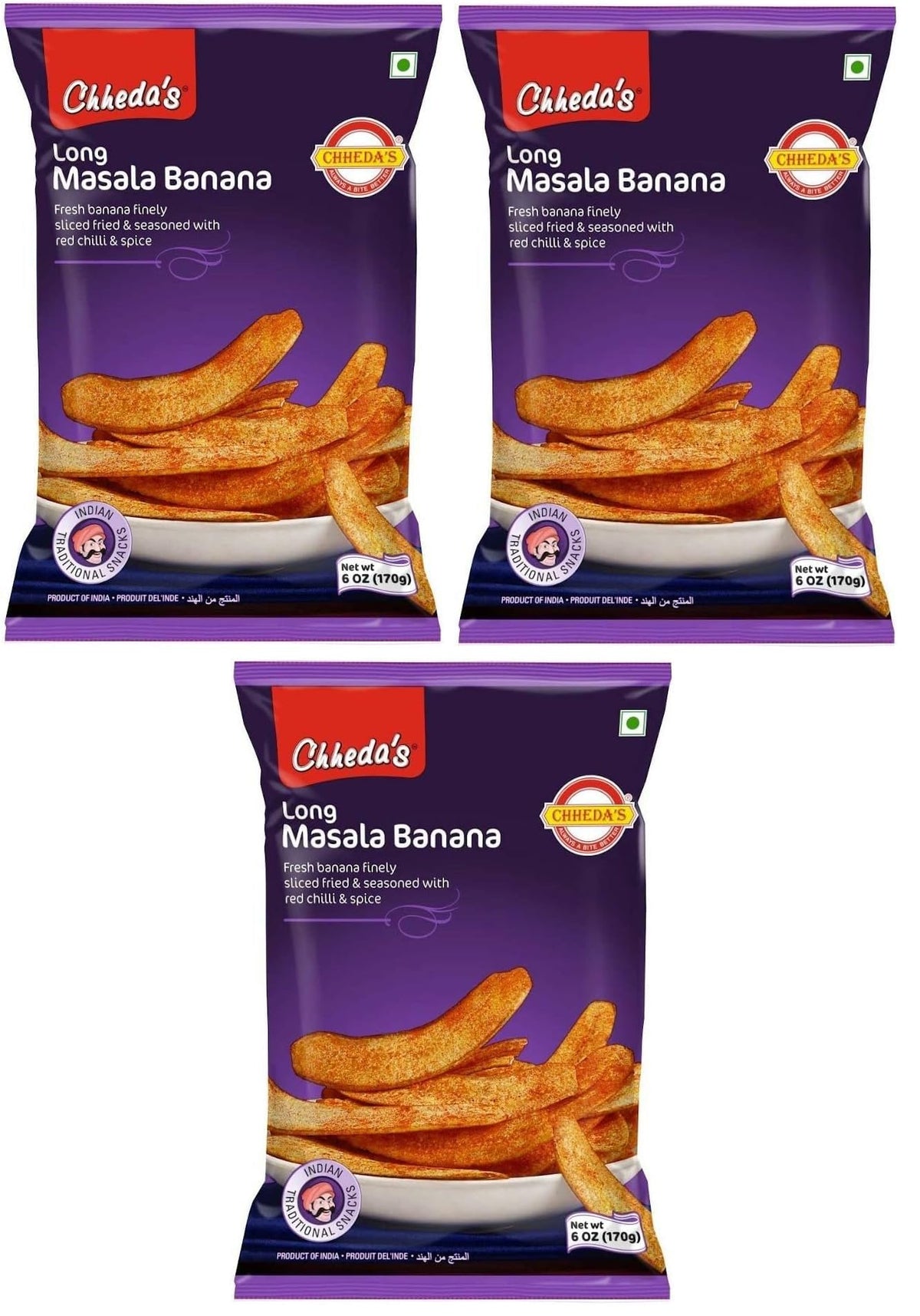 Chheda's long Masala Banana chips | Authentic Namkeen snacks - 170 gm (3 Pack)