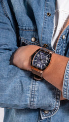 GUESS Men's 43mm Watch - Brown Strap Navy Dial Coffee Case