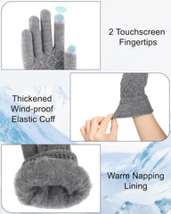 Azonee Winter Thermal Touchscreen Gloves, Warm Knit Gloves for Men Women, Thick Fleece Gloves Cycling Gloves with Soft Lining, Elastic Cuff Windproof Outdoors Gloves 2 Pairs - Black and Grey