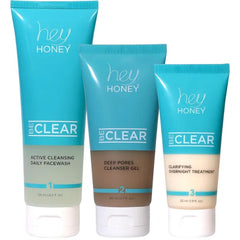 Hey Honey BE CLEAR Acne Skincare Routine: Daily Facewash, Deep Pore Cleanser & Clarifying Overnight Treatment | Natural Formula with Propolis, Squalane & Honey Fights Blemishes, Balances Oily Skin