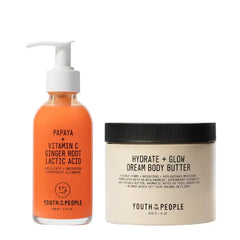 Youth To The People Head-to-Toe Glow Routine - Superfruit Papaya + Vitamin C Gentle Exfoliating Face Cleanser (5oz) + Dream Body Butter (8oz)