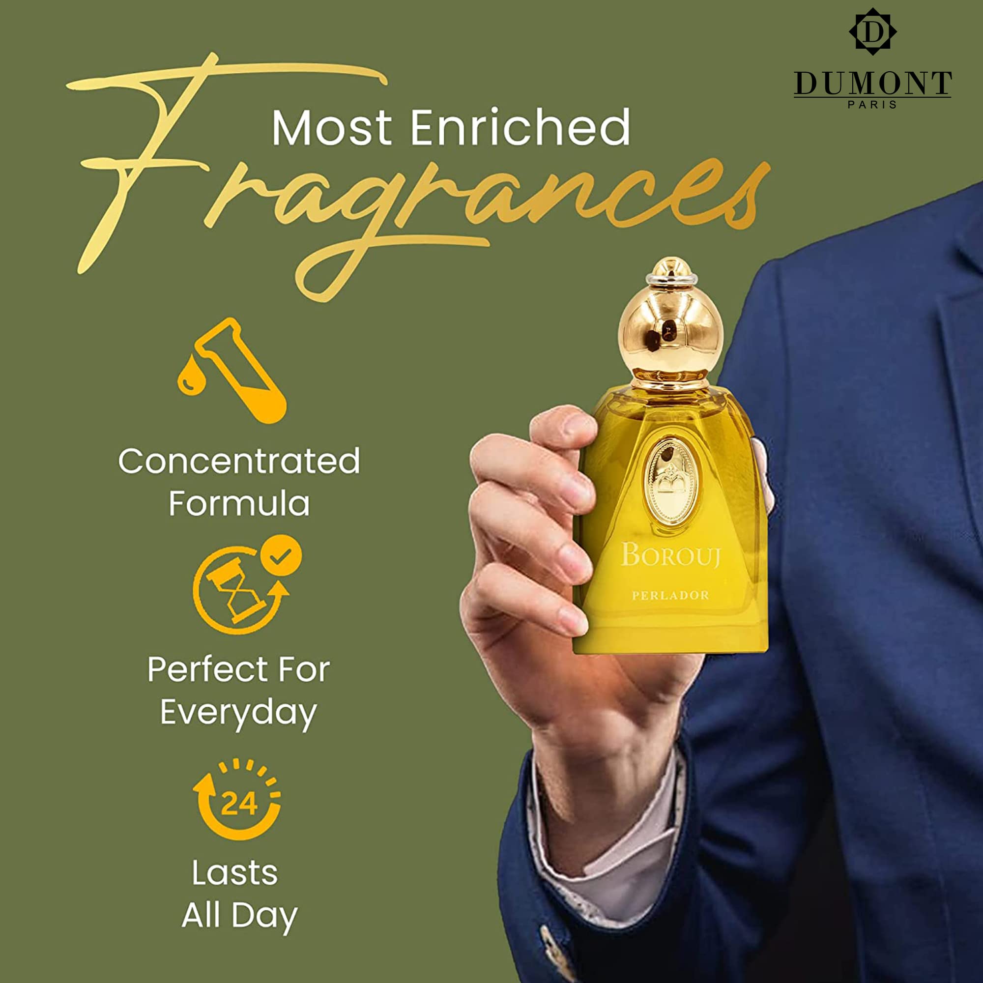 Dumont Cologne for Men and Women, Long Lasting Fragrance, with Incense, Violet and Aromatic Body Spray, Musk Perfume, Ladies Perfume, Travel Size Perfume, BOROUJ PERLADOR 85ml