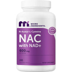 Micro Ingredients NAC with NAD+ 600 mg Per Serving, 240 Vegetarian Capsules | 2-in-1 N-Acetyl-L-Cysteine with Nicotinamide Adenine Dinucleotide | Non-GMO, Gluten Free