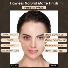 FOCALLURE PerfectBase Lasting Poreless Liquid Foundation, Medium to Full Coverage with Matte Finish, Covers Blemishes & Under-Eye Circles for All Skin Types, YL13 NUDE