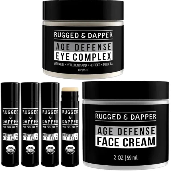 RUGGED & DAPPER Hydration Remedy Lip Balm, Age Defense Face Cream & Age Defense Eye Complex