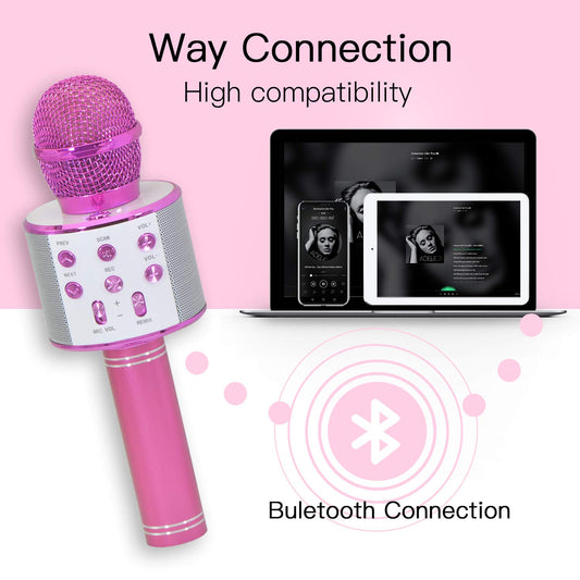 Keyian Gifts for Girls Age 4-10, Wireless Bluetooth Karaoke Microphone for Kids Girls Gifts for 5-10 Year Old Girls Toys for 5-10 Year Old Girls Boys Pink KIBM1