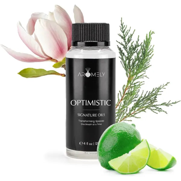 AROMELY Optimistic Essential Diffuser Oil Blend - Signature Diffuser Aroma Scent - Luxurious Fragrance with Notes of Lemon, Ginger, Perilla, Magnolia, Neroli, Cedar and Amber (120ml)