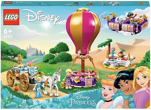 LEGO 43216 Disney Princess Enchanted Journey 3in1 Playset with Cinderella, Jasmine, Rapunzel Mini Dolls with Toy Horse & Carriage, Flying Carpet, Hot Air Balloon, Gift for Girls and Boys Aged 6+