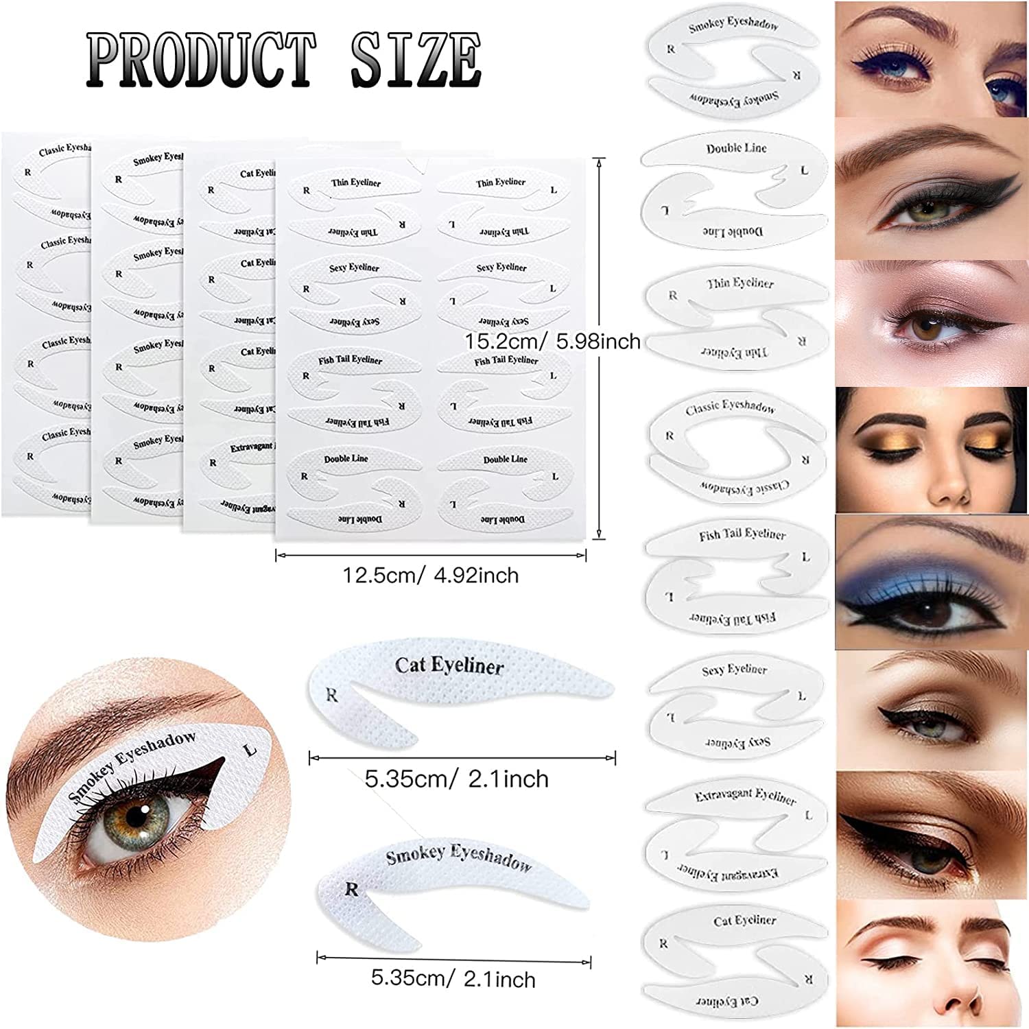 Cat Eyeliner Eyeshadow Stencils Tool, 28 Sets Eyeliner Eyeshadow Stencils Cut Crease Stickers Kit Molds Pads, Quick Makeup Tool for Beginners Makeup Artist, All in One Eyeliner Eyeshadow Template Pads