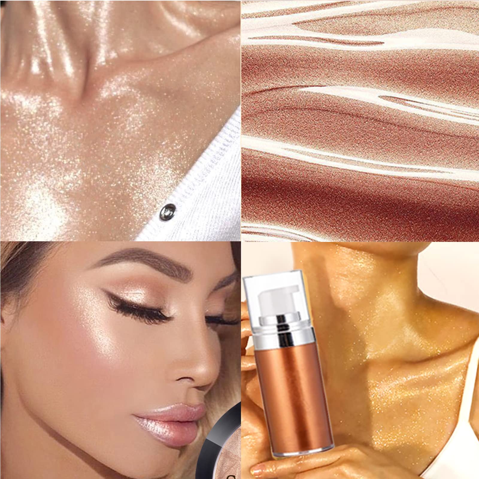Liquid Body Shimmer, Silky Body Glitter Shimmer Oil, Body Highlighter Liquid Illuminator, Shimmer Lotion for Body Makeup, Cream Body Glow Bronzer Drops Luminizer (Bronze Drops)