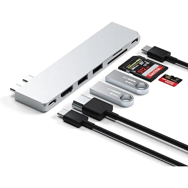 Satechi 7 in 1 USB C Hub Multiport Adapter Pro Slim, USB C Dongle, 100W Charging, 4K HDMI, USB 4, USB 3.2 Gen 2, SD/Micro Card Reader for Mac, MacBook Air/Pro