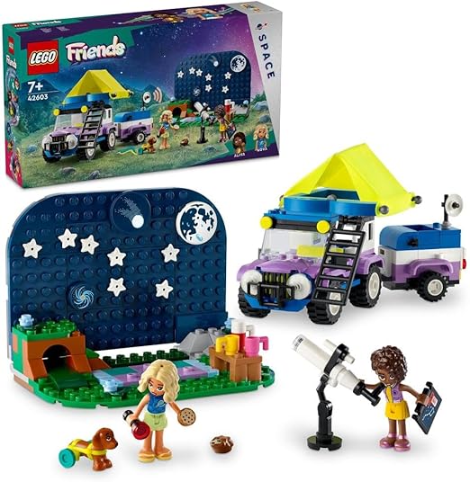 LEGO Friends Stargazing Camping Vehicle Set with 4x4 Car Toy for 7 Plus Year Old Girls, Boys & Kids Featuring Nova and Aliya Mini-Doll Characters, Plus Dog and Hedgehog Animal Figures, Gift Idea 42603