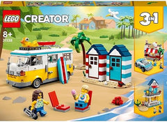 LEGO 31138 Creator 3 in 1 Beach Camper Van to Summerhouse to Ice-Cream Shop Model Building Set, Summer Holiday Surfer Toys, Gift for Kids