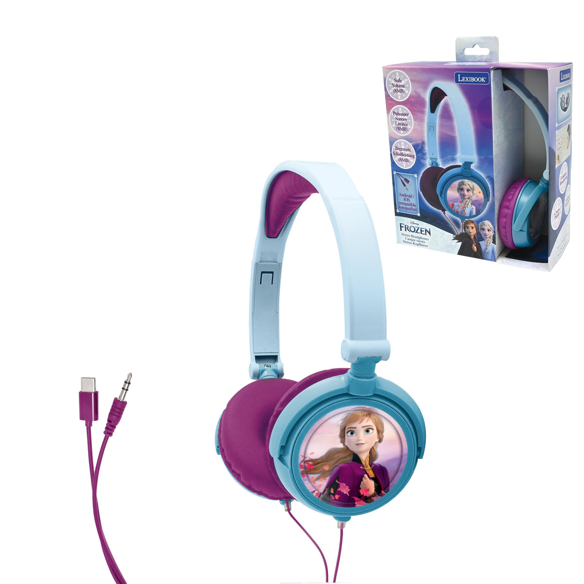 Disney Frozen Lexibook Elsa Stereo Headphone, kids safe, foldable and adjustable