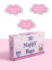 Cool & Cool Nappy Bags 100's- Mildly Scented Diaper Disposable Bags + Baby Wipes 25's - Alcohol Free, Fragrance-Free, Ultra Soft - Combo Pack