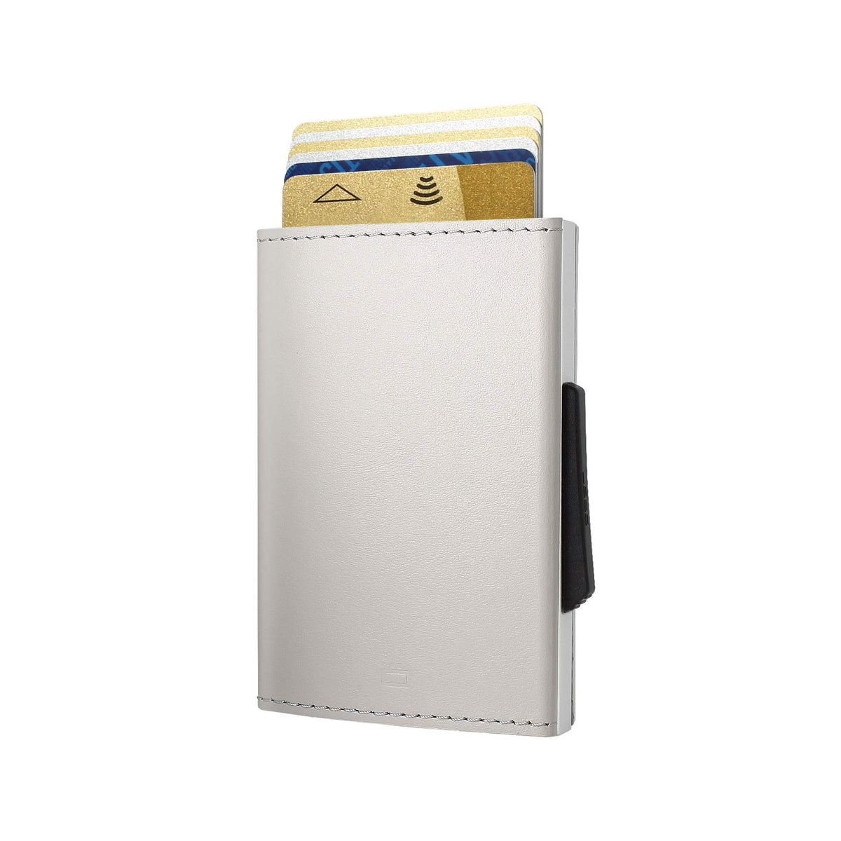 OGON Automatic Leather wallet Cascade Slim - Compact aluminum RFID blocking card holder - Up to 8 cards and banknotes - Blaster