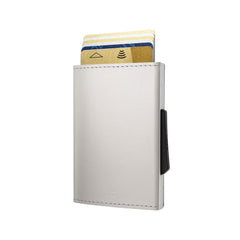 OGON Automatic Leather wallet Cascade Slim - Compact aluminum RFID blocking card holder - Up to 8 cards and banknotes - Blaster