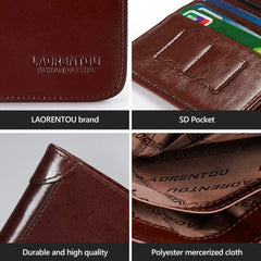 LAORENTOU Genuine Leather Wallets for Men Short Billfold Wallet with Zipper Pocket Mens Clutch Wallet Purses Credit Card Holders Gift for Father Day, Dark Brown, ONE SIZE
