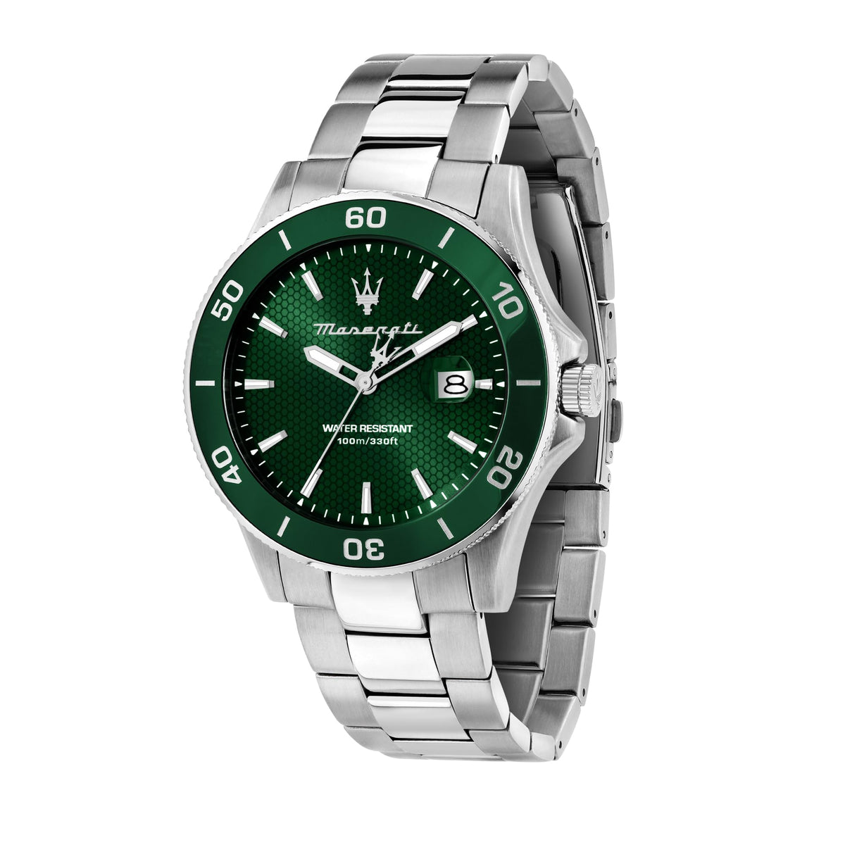 Maserati Limited Edition Men's Watch, Time, Date, Analogue, Steel Strap, Waterproof, COMPETIZIONE Collection - R8853100039 - Green/Silver