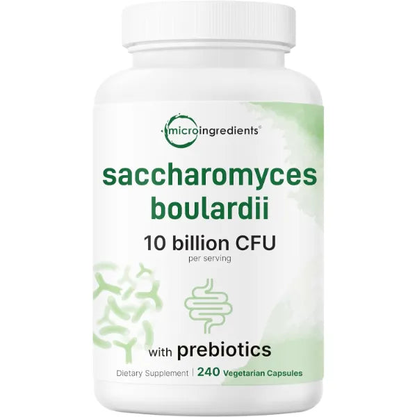 Micro Ingredients Saccharomyces Boulardii Probiotics 10 Billion CFU with Prebiotics, 240 Vegetarian Capsules | 2-in-1 Probiotic & Prebiotic Blend | Added Inulin from Chicory Root | Non-GMO