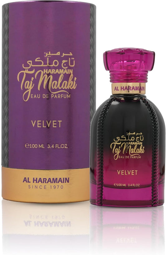 Al Haramain Taj Malaki Velvet Eau de Parfum 100ml – Long Lasting Arabic Fragrances Luxury Fruity Floral Unisex Perfume with Pear, Orange Blossom, Vanilla, Musk & Amber Notes