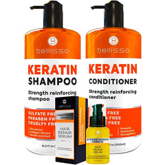 BELLISSO Keratin Hair Serum and Keratin Enriched Shampoo and Keratin Conditioner
