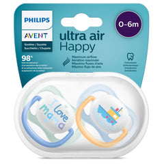Philips Avent Ultra Air Pacifier, for 0-6m, Orthodontic & BPA-Free, 2 pcs, Including Sterilizer/Carrying Case, SCF080/01 Light Green/Dark Blue and Light Blue/Orange