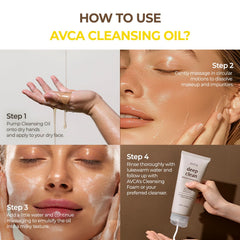 AVCA Korean Blackhead Remover Cleanasing Oil - Oil Cleanser for Face, Makeup Blackhead Remover, Normal & Oily Skin, Face Pore Cleanser 10.14 fl oz(300ml)