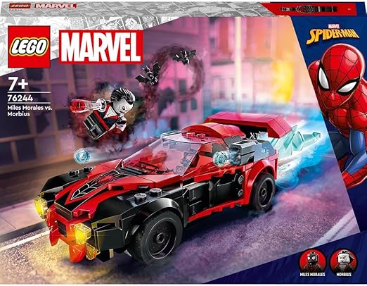 LEGO 76244 Marvel Miles Morales vs. Morbius, Spider-Man Building Toy for Boys and Girls with Race Car and Minifigures, Adventures in the Spiderverse Set