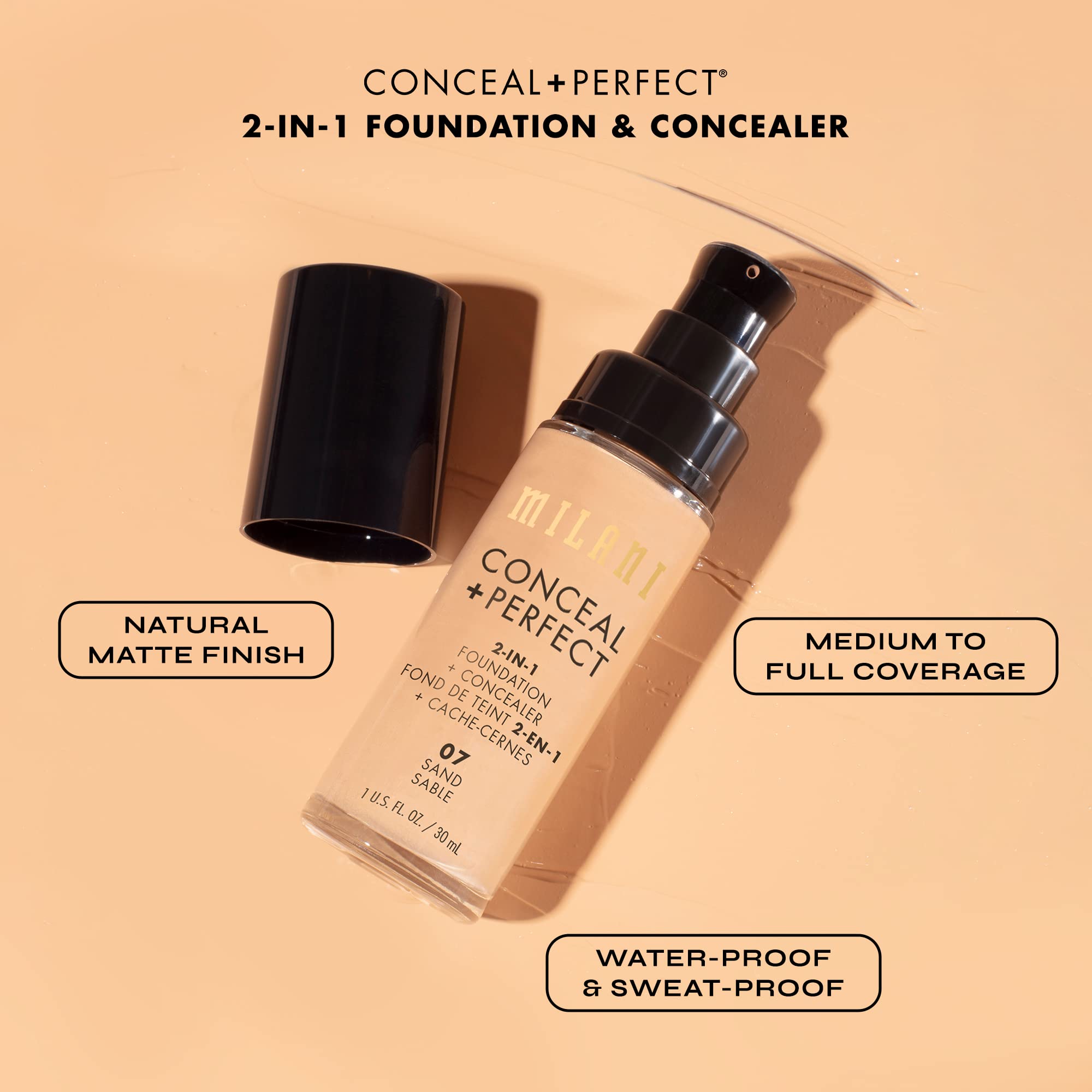 (Mocha) - Milani Conceal + Perfect 2-in-1 Foundation + Concealer - Mocha (30ml) Cruelty-Free Liquid Foundation - Cover Under-Eye Circles, Blemishes & Skin Discoloration for a Flawless Complexion