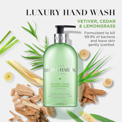 Baylis & Harding Signature Vetiver, Cedar & Lemongrass Anti-Bacterial Hand Wash 500ml | Natural Oils | Kills 99.9% of Bacteria | Woody & Aromatic Fragrance | Vegan