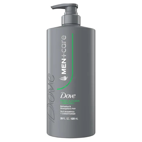 DOVE MEN + CARE 2 IN 1 Shampoo + Conditioner, Fresh + Clean for Hair Refreshing & Strengthening, with Menthol - 28 fl oz