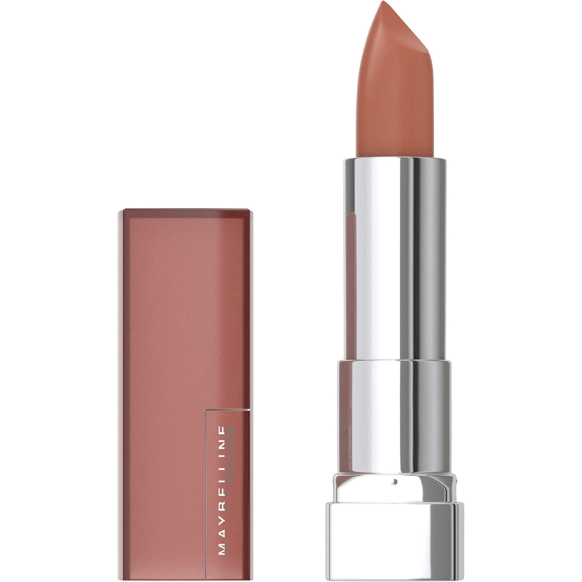 Maybelline New York Maybelline Color Sensational Lipstick, Lip Makeup, Matte Finish, Hydrating Lipstick, Nude, Pink, Red, Plum Lip Color, Raw Chocolate, 0.15 oz; (Packaging May Vary)