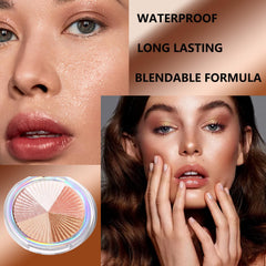Highlighter Powder Makeup Palette - 5 Colors Highlighter Palette Glitter Bronzer Contour - Long Lasting Highly pigmented Powder Highlighter - Three Dimensional Face Make up