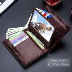 Bullcaptain Large Capacity Genuine Leather Bifold Wallet/Credit Card Holder for Men with 15 Card Slots QB-027 (Brown)