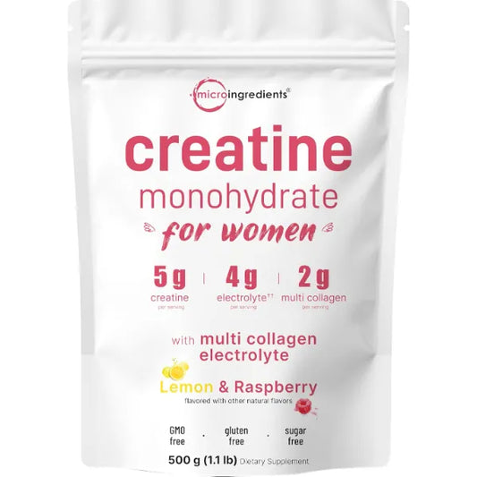 Micro Ingredients Creatine + Electrolytes + Multi Collagen for Women | 5,000mg Micronized Creatine Monohydrate Powder Complex | Creatine Hydration Drink Mix | Lemon Raspberry | Sugar-Free, Non-GMO
