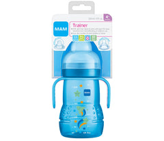 MAM Plastic Trainer Cup (1 Count), Trainer Drinking Cup with Extra-Soft Spout, Spill-Free, and Non-Slip Handles, for Boys 4+ Months, Eight Ounces, Designs May Vary