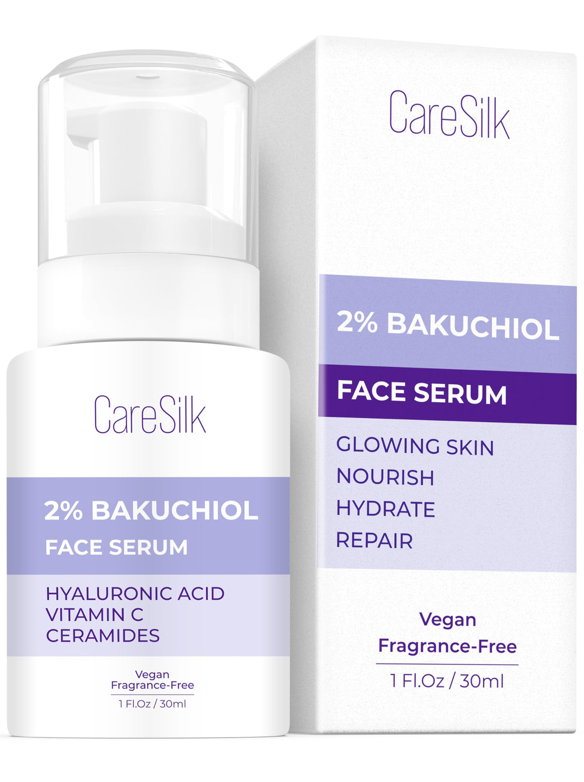 CARESILK Bakuchiol Face Serum - Natural Retinol Alternative Extract - Renewal Organic Facial Moisturizer - Vitamin C Pure Vegan Treatment - Para Las Arrugas