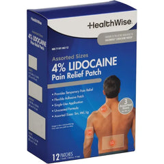 HealthWise 4% Lidocaine Pain Relief Patch, 12 Count Assorted Sizes