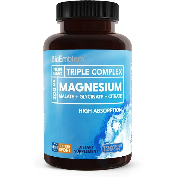 BioEmblem Magnesium Glycinate 120 Capsules 300mg Per Serving NSF & Labdoor Certified, Sleep Support, Muscle & Nerve Function, High Absorption