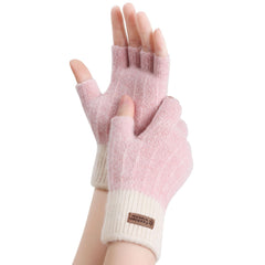 Fingerless Gloves for Women Warm - Winter Thermal Gloves Knitted Soft Half Fingers Mittens for Cold Weather Typing Working Driving - White pink