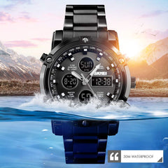 SKMEI Mens Wrist Watch,Stainless Steel Analog Digital Sport Wrist Watch for Men, Black, Digital