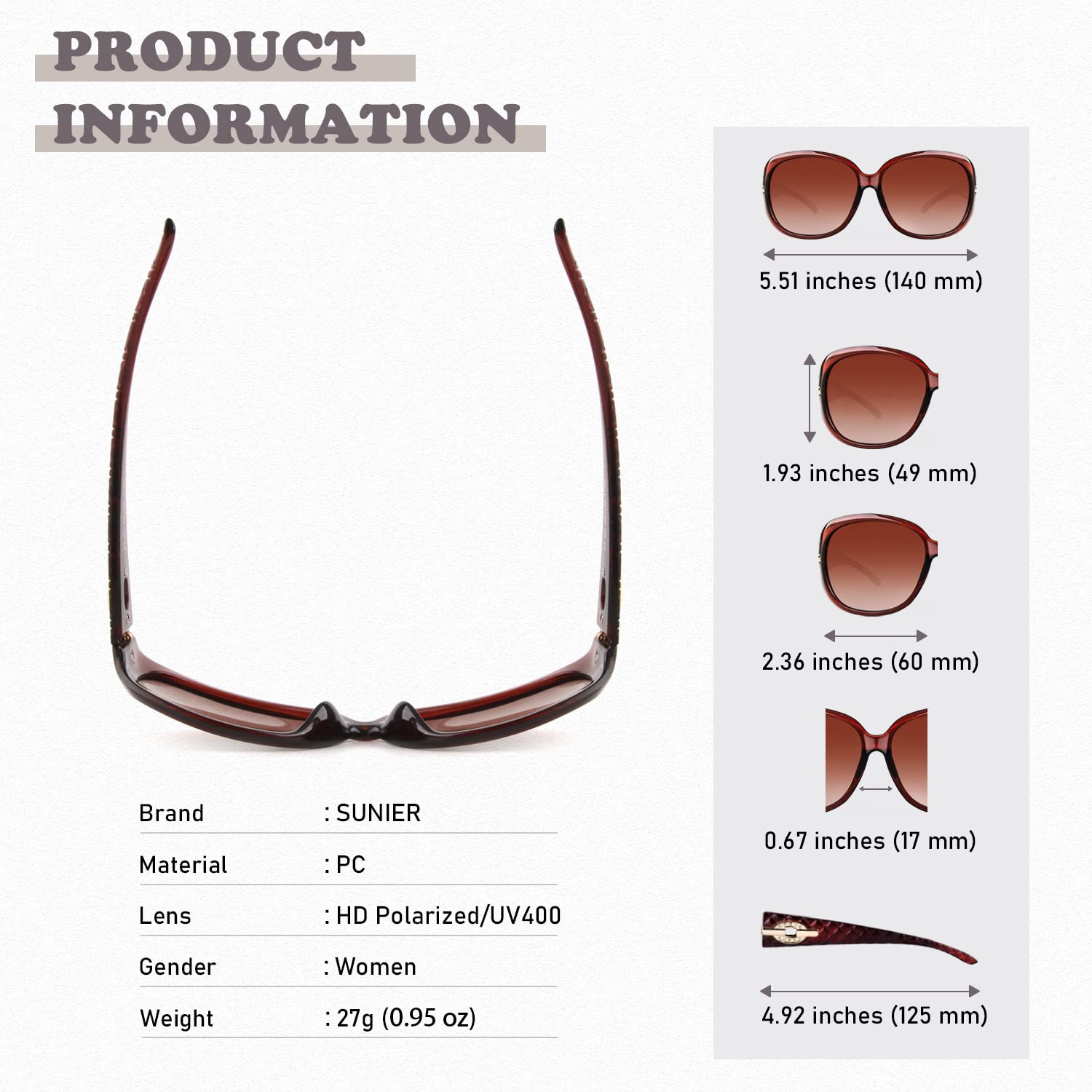 Polarized Sunglasses for Women Oversized Sun Glasses Fashion Shades SUNIER S85