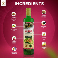 AMALICO Avocado Oil for Hair Growth and Scalp Treatment - Ready to Use Hair Growth Oil with Chebe Powder for Damaged Dry Hair - Infused With Organic Ostrich, Canola and Olive Oil - 250 ML
