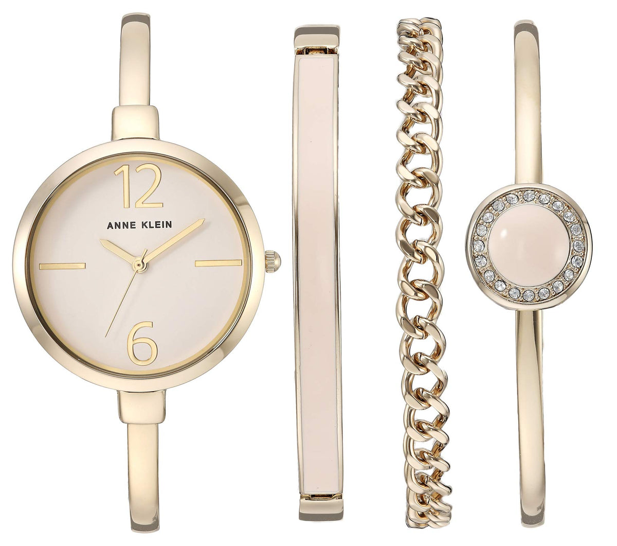Anne Klein Women's Bangle Watch and Premium Crystal Accented Bracelet Set