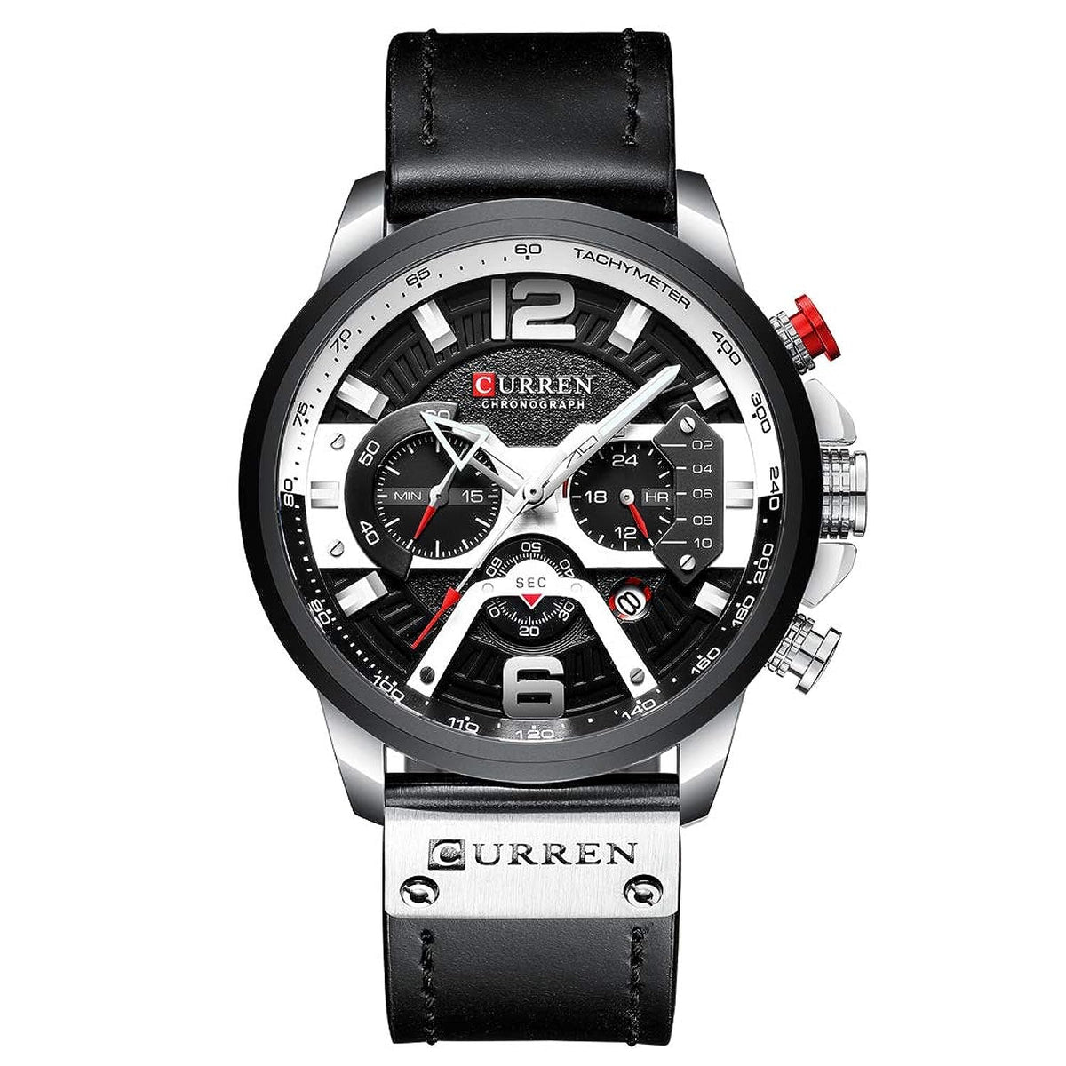 CURREN Herren-Armbanduhr, Quarz, analog, Kalender, Armbanduhr fr Herren, modische wasserdichte Armbanduhr mit Lederband - Silver
