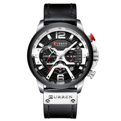 CURREN Herren-Armbanduhr, Quarz, analog, Kalender, Armbanduhr fr Herren, modische wasserdichte Armbanduhr mit Lederband - Silver