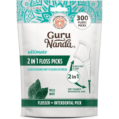 GuruNanda 2 in 1 Dental Floss Picks for Oral Care, PFAS Free – Non-Slip Grip, Slide Easy, No Break or Shred Flosser with Interdental Pick for Healthy Teeth & Gums – Mint Flavor, 300 Count (1 Pack)