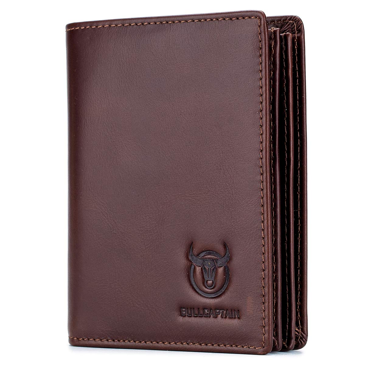 Bullcaptain Large Capacity Genuine Leather Bifold Wallet/Credit Card Holder for Men with 15 Card Slots QB-027 (Brown)